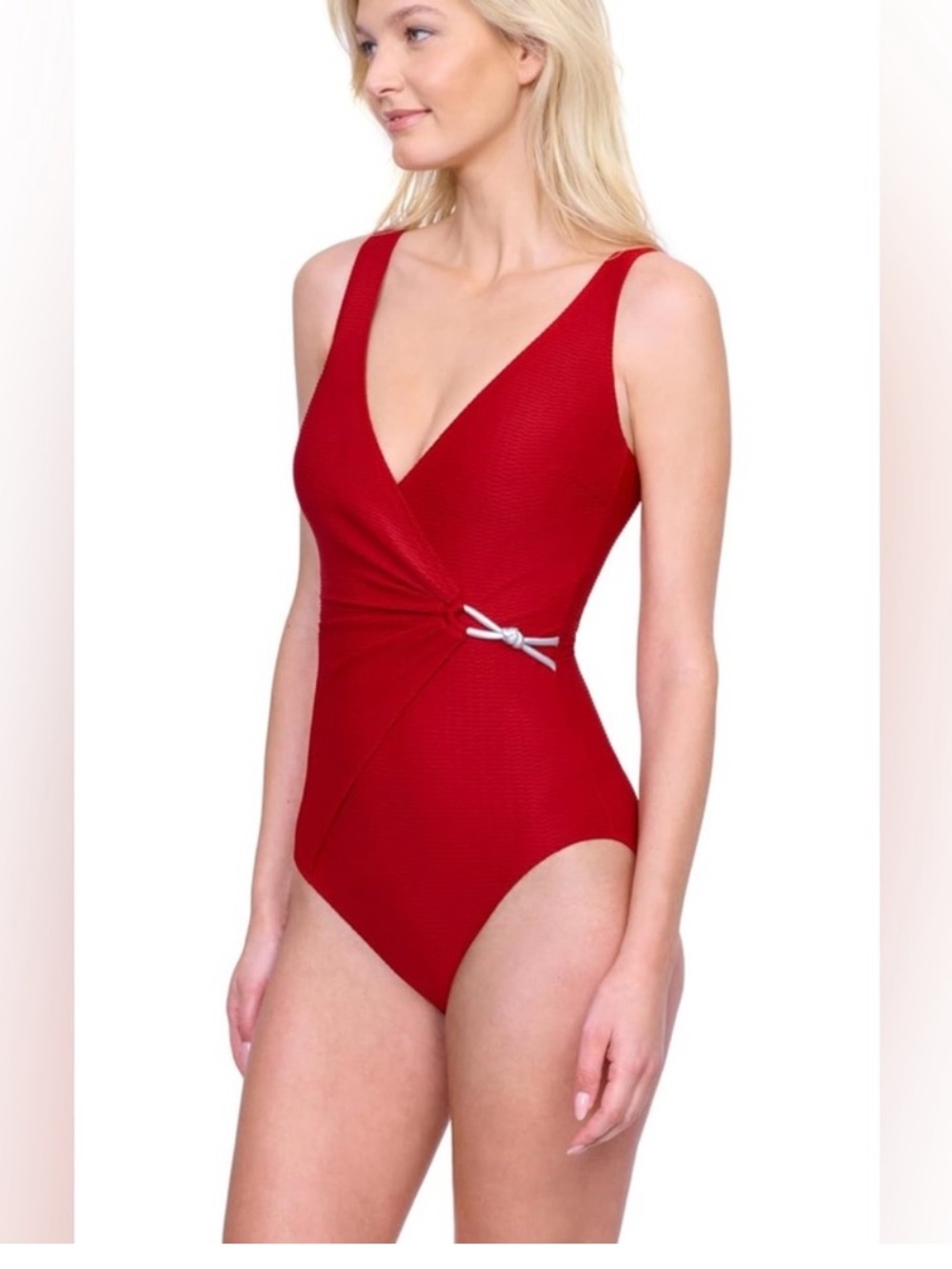 Gottex Harbourside Textured Surplice One-Piece Red Swimsuit 10 - Picture 3 of 15